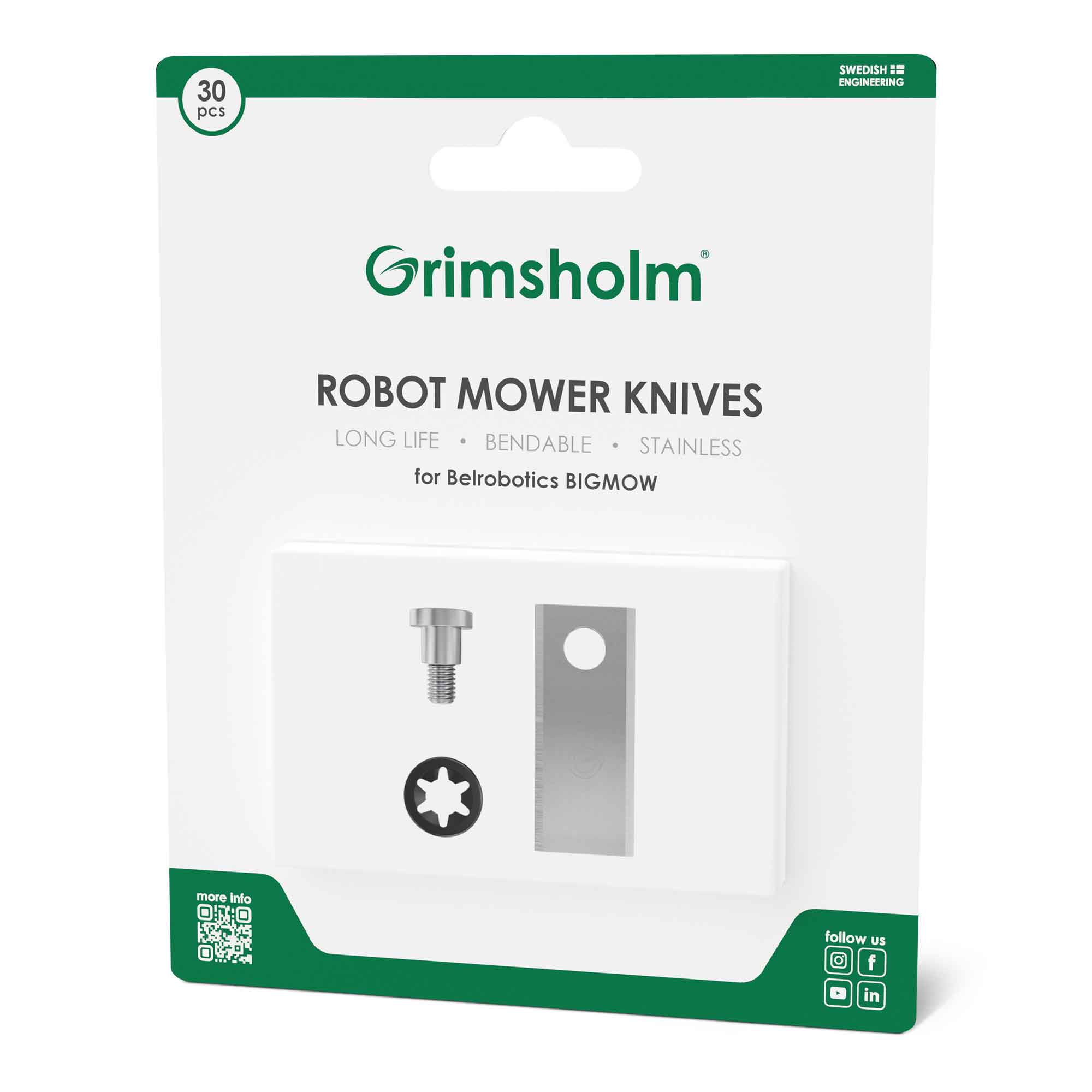 Grimsholm knivsæt til Belrobotics BIGMOW robotplæneklipper, 30 stk.