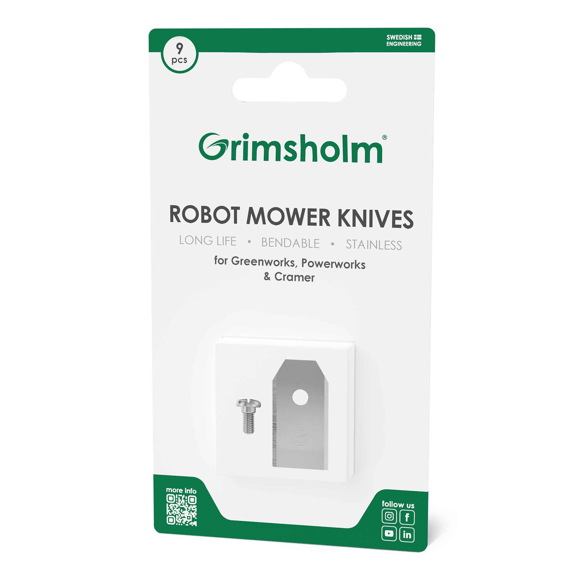 Grimsholm knivsæt til Greenworks, Powerworks, Cramer robotplæneklipper, 9 stk.