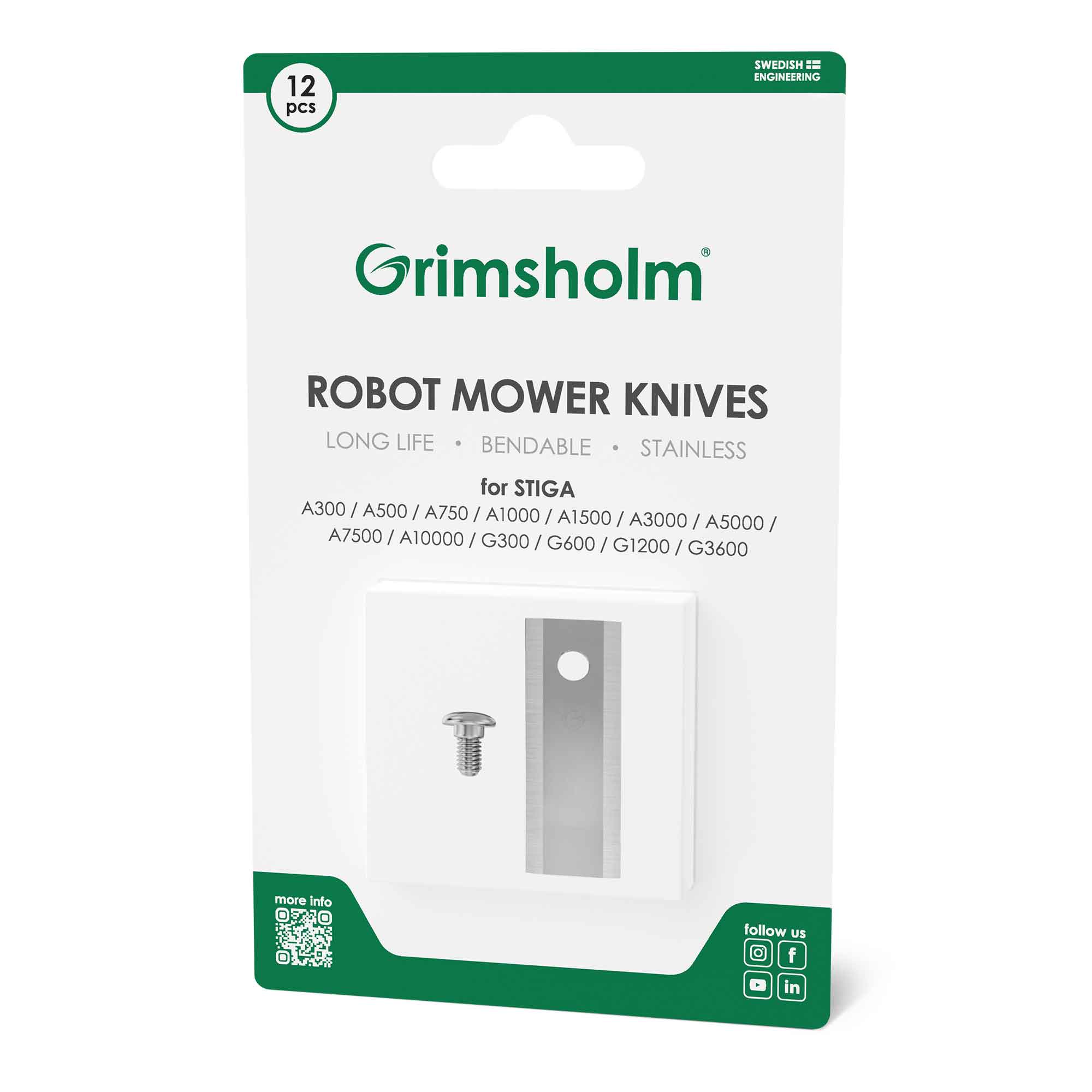 Grimsholm knivsæt til Stiga Stig robotplæneklipper, 12 stk.